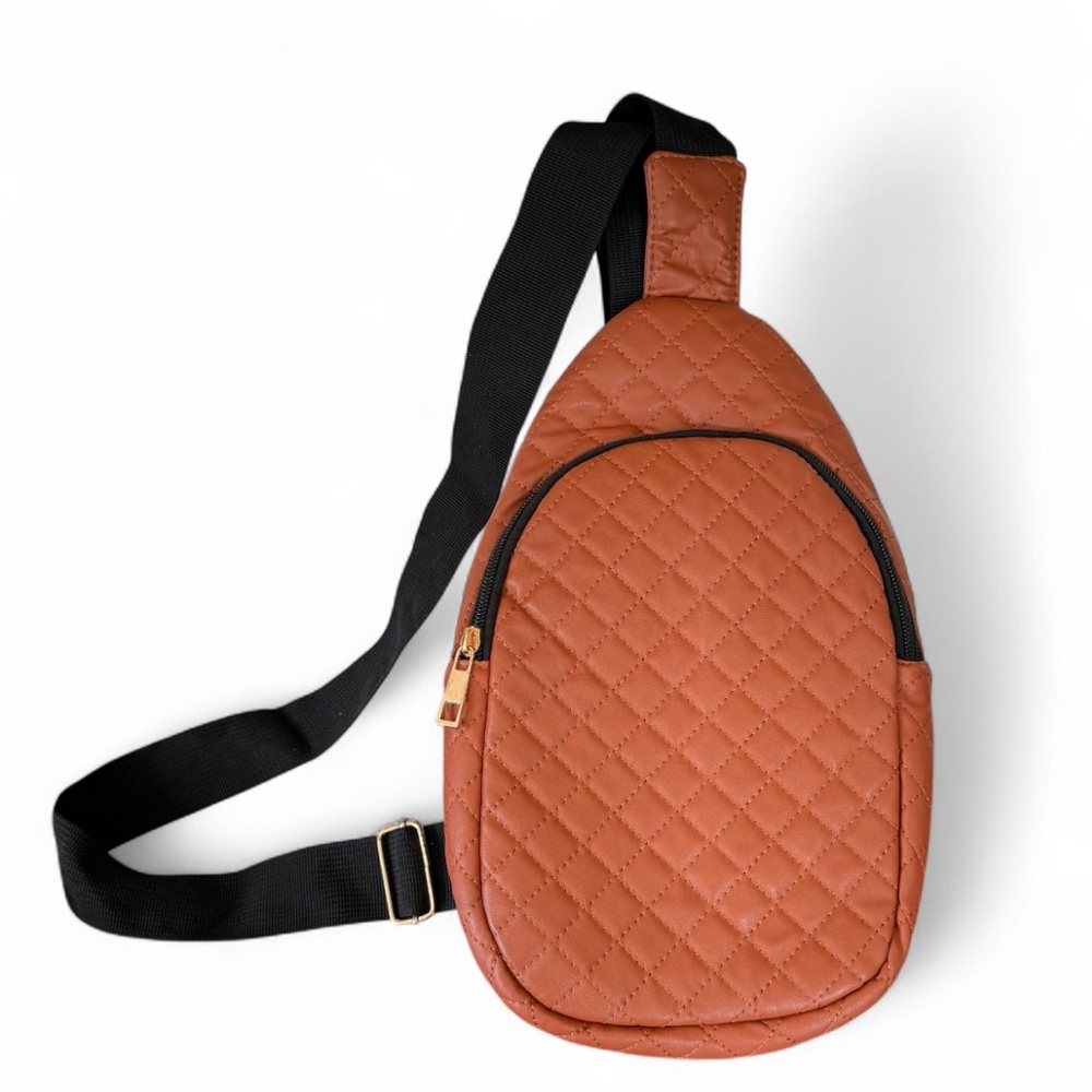 Brown Quilted Sling Bag with Adjustable Strap